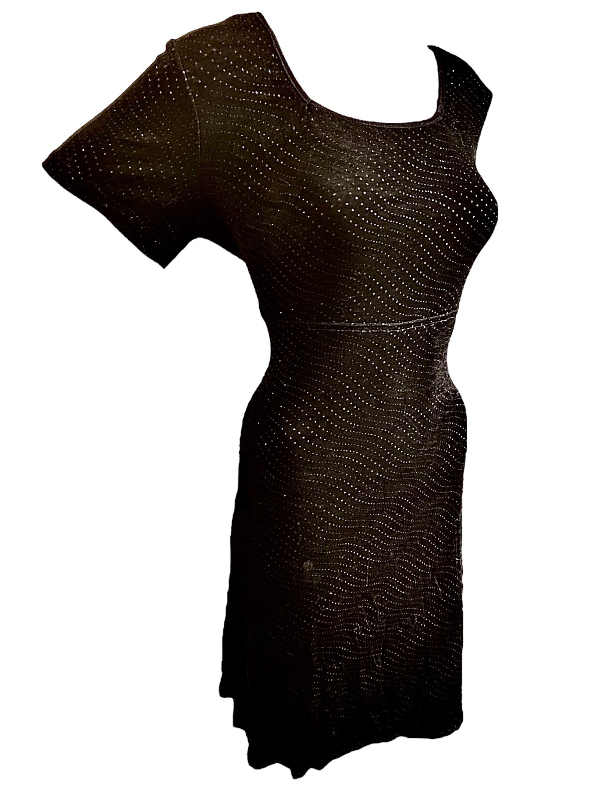 MOLLY MALLOY EVENING Short Sleeve Stretch Black Glitter Short Dress Women 8 VTG