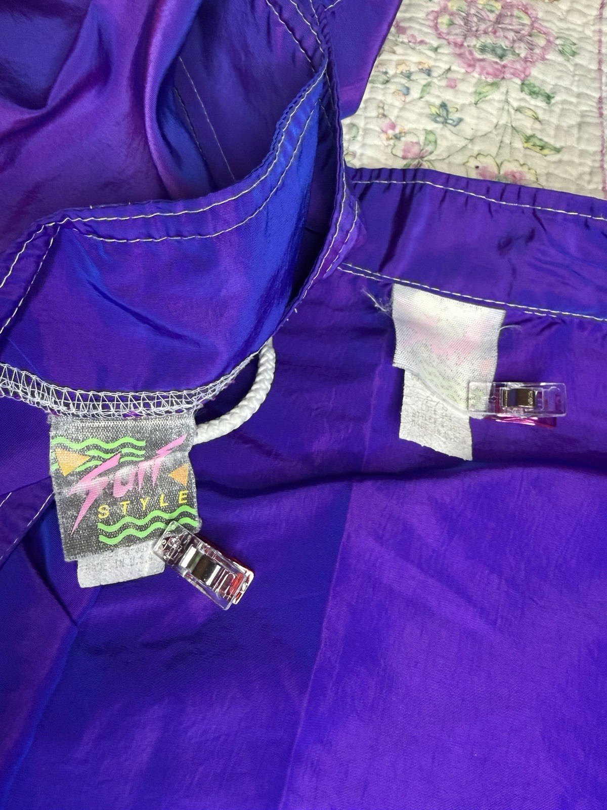 VTG 90s Y2K Surf Style Purple Iridescent Windbreaker Jacket & Board Shorts SM
