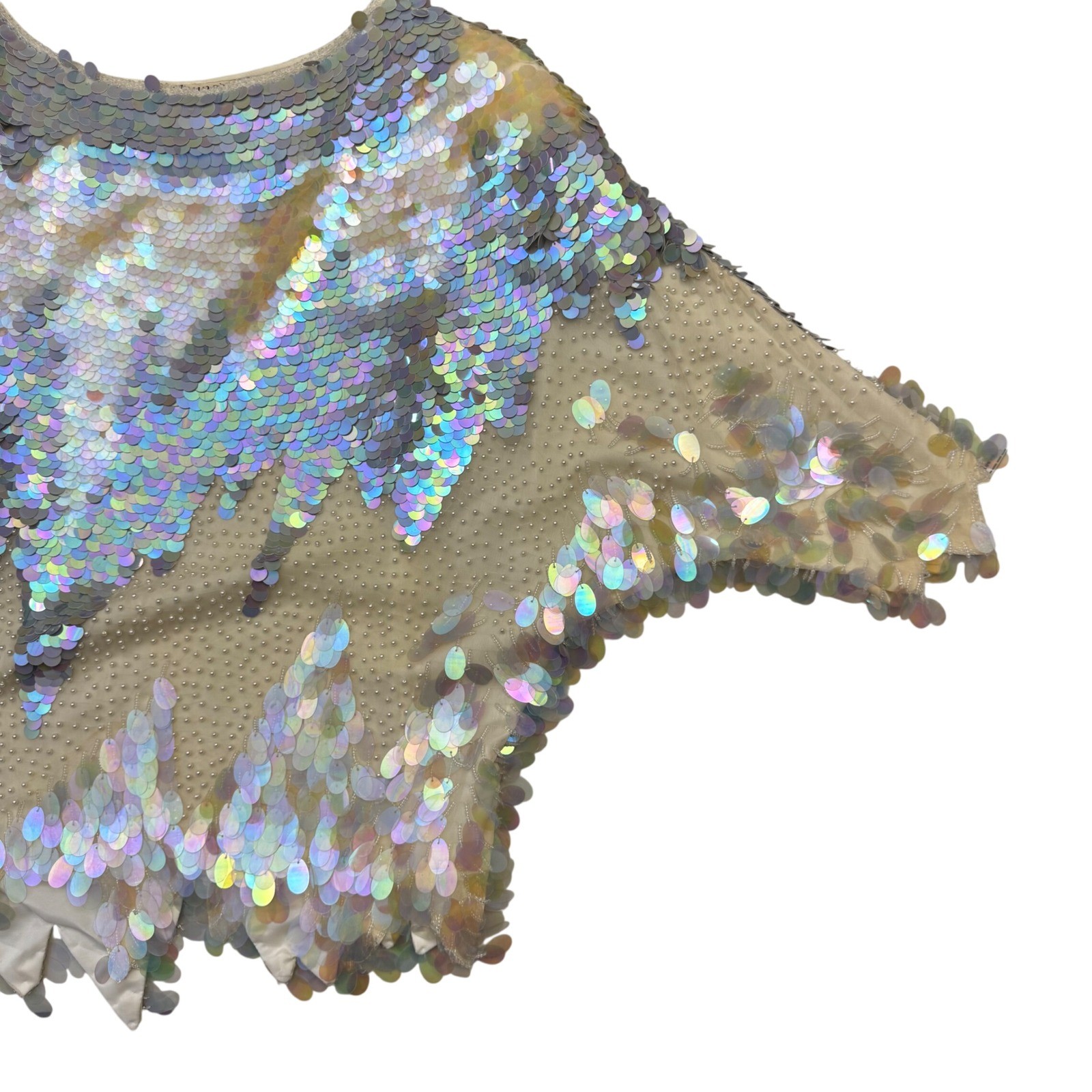 VTG Nina Raynor Top Small AMAZING 100% Silk Iridescent Sequin Beaded Mermaidcore