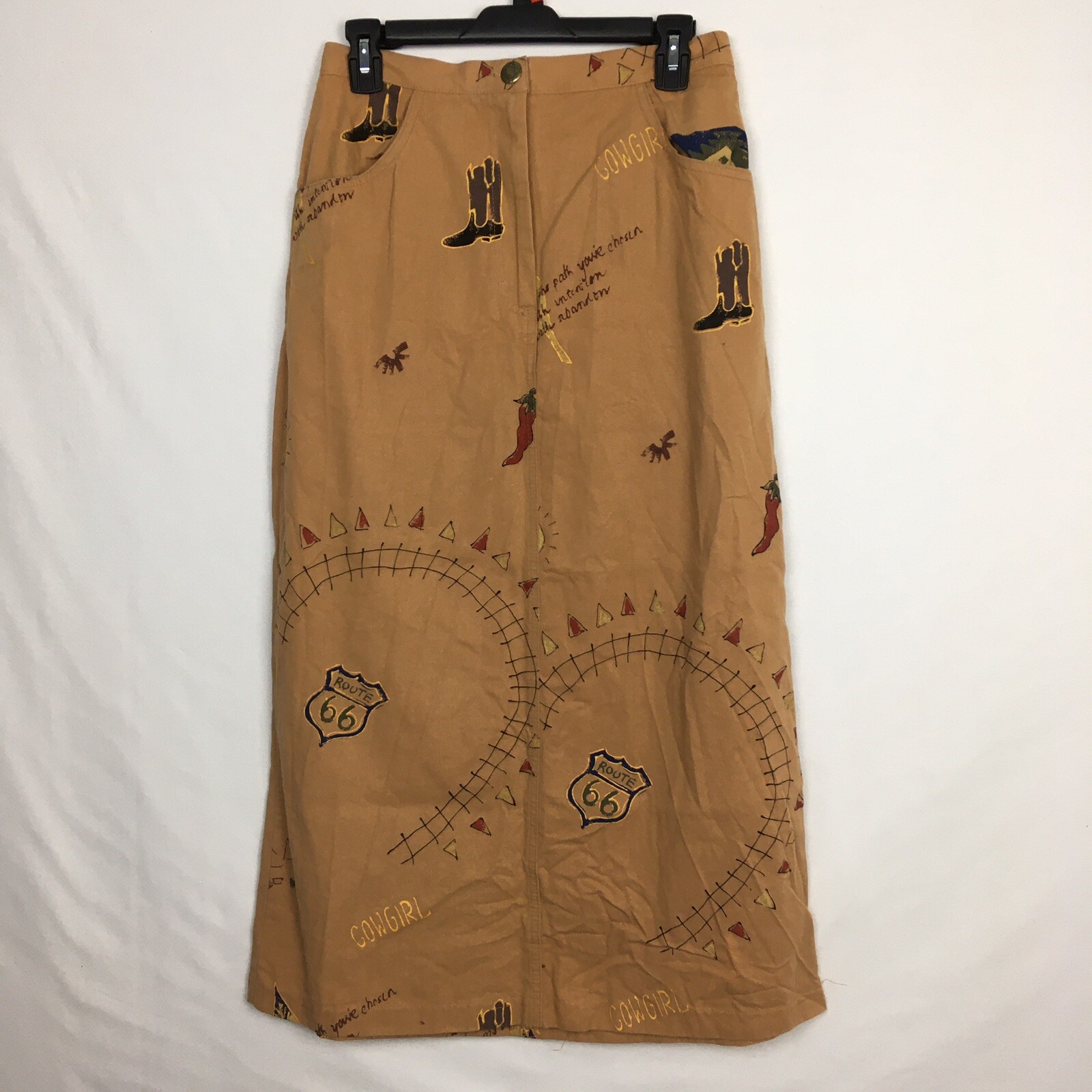 Vintage Womens Copa Cabana Route 66 Brown Skirt Medium Made In USA 90s Boho