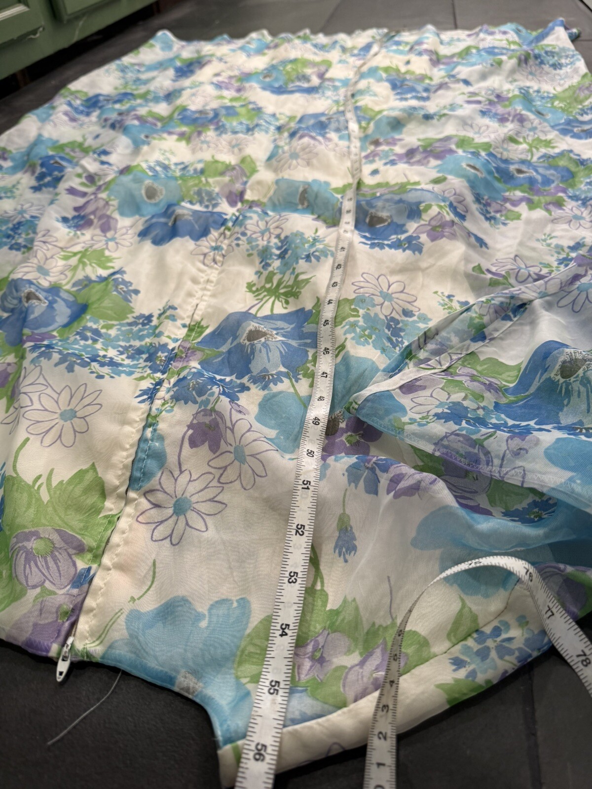 Vintage 1960s/1970s Sheet Floral Maxi Dress Blue And White Free Form Sears Sz M