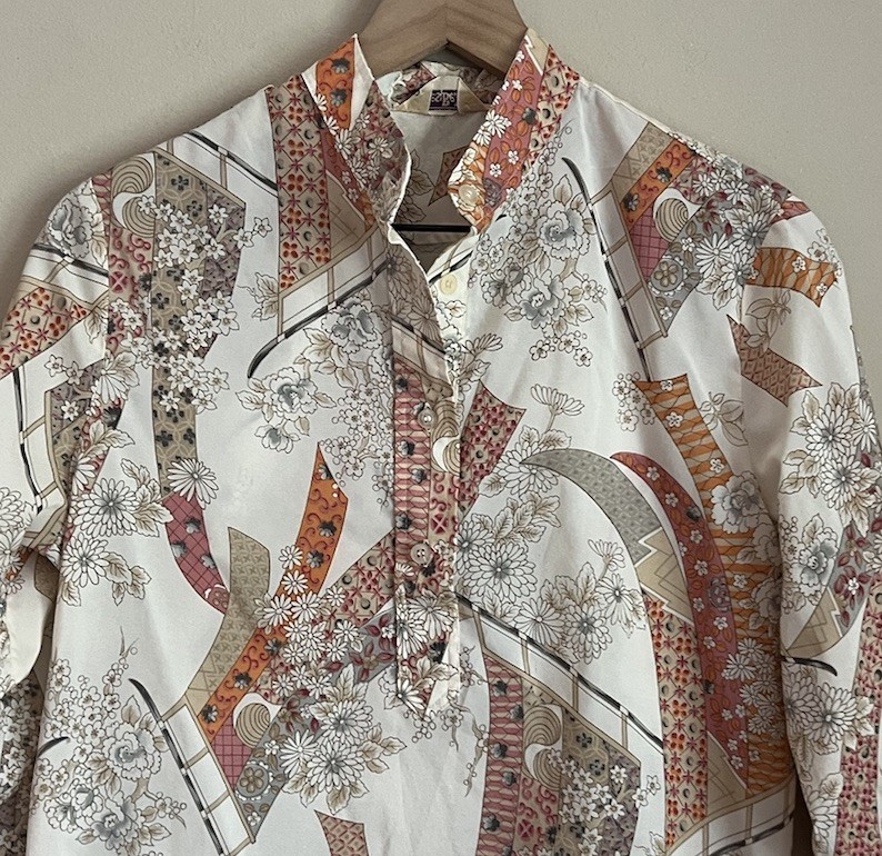 Vintage 60s 70s Blouse Top Shirt Popover Print Hippie Womens Size Medium 8 10
