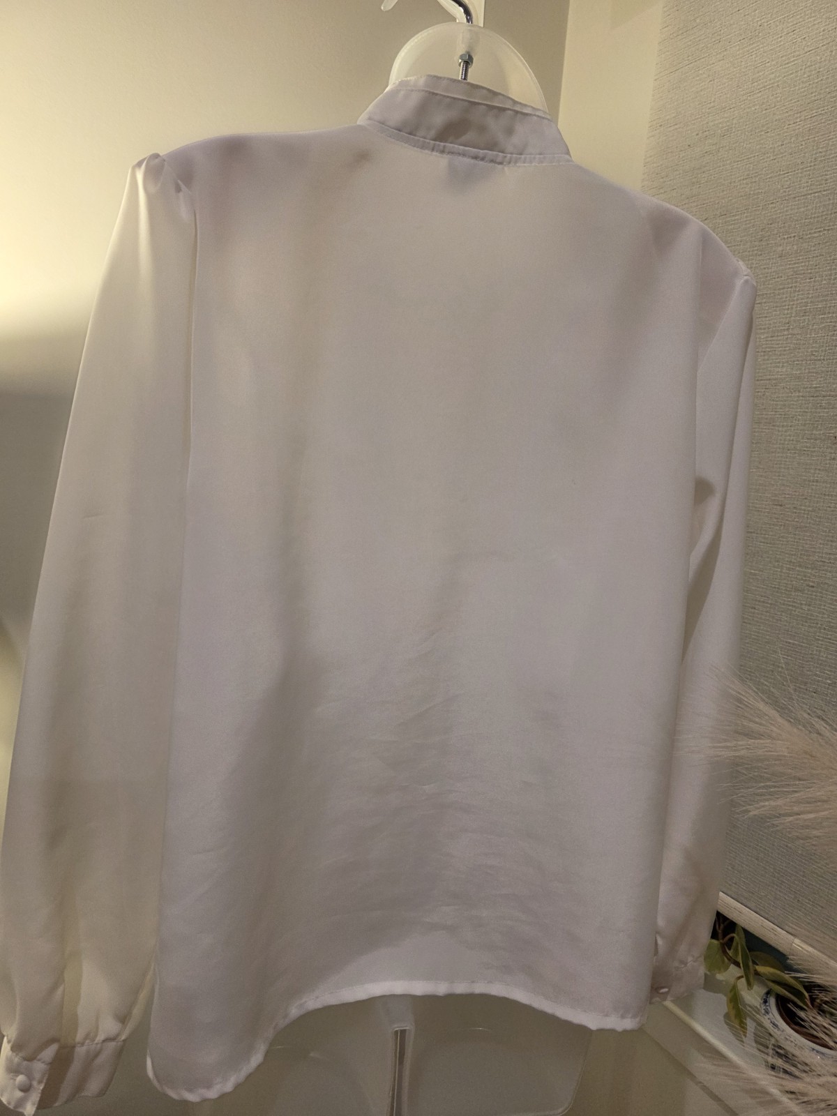 VTG Satin White High Collar Tuxedo Style Victorian Look Blouse Sz. 12