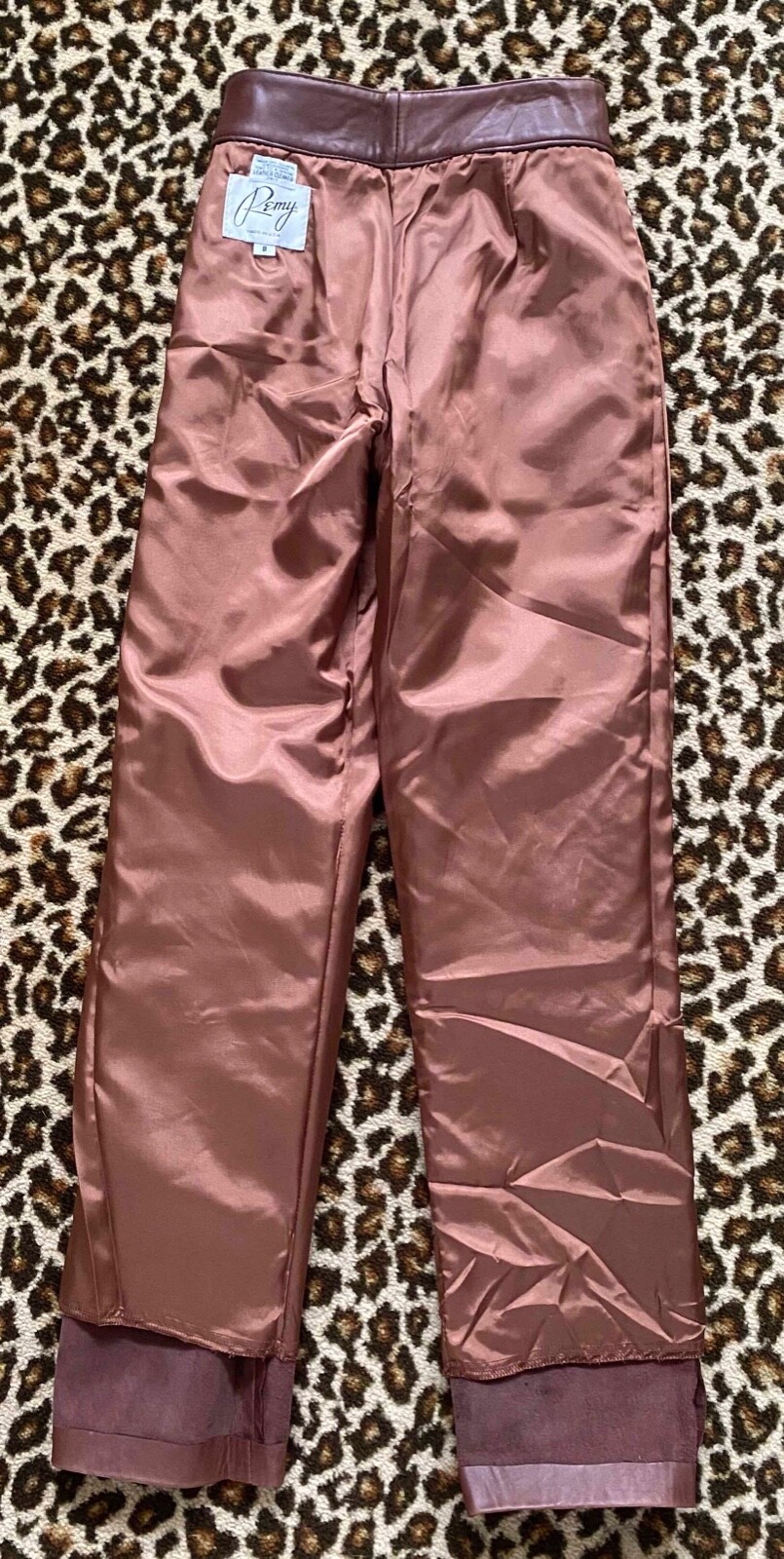VTG 70s Women Brown Leather Pants XS LINED High Waist 26.5″ inseam 30″ Remy USA