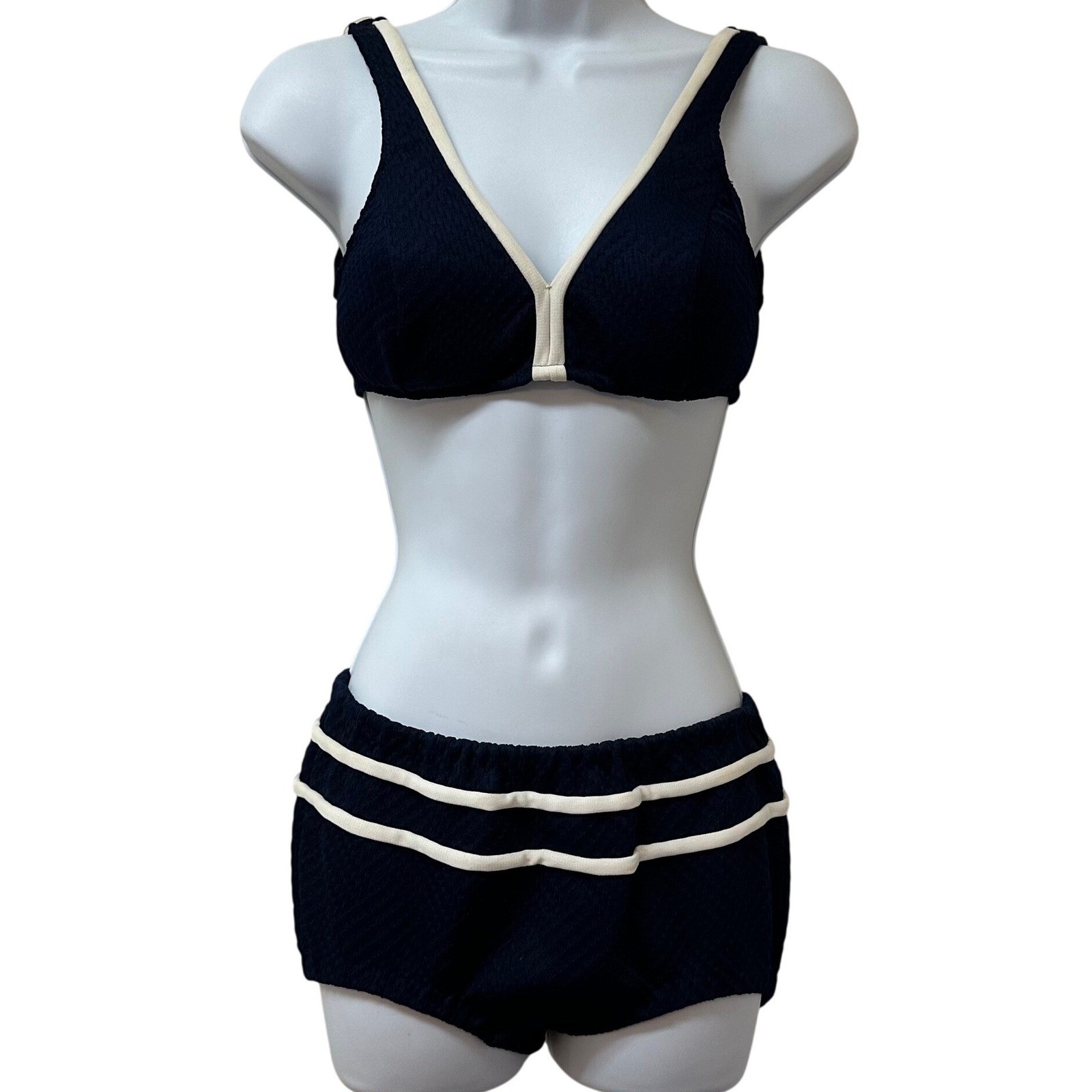 Vintage Cole of California Navy Blue White Trim Two Piece Swimsuit Size 8 C4181