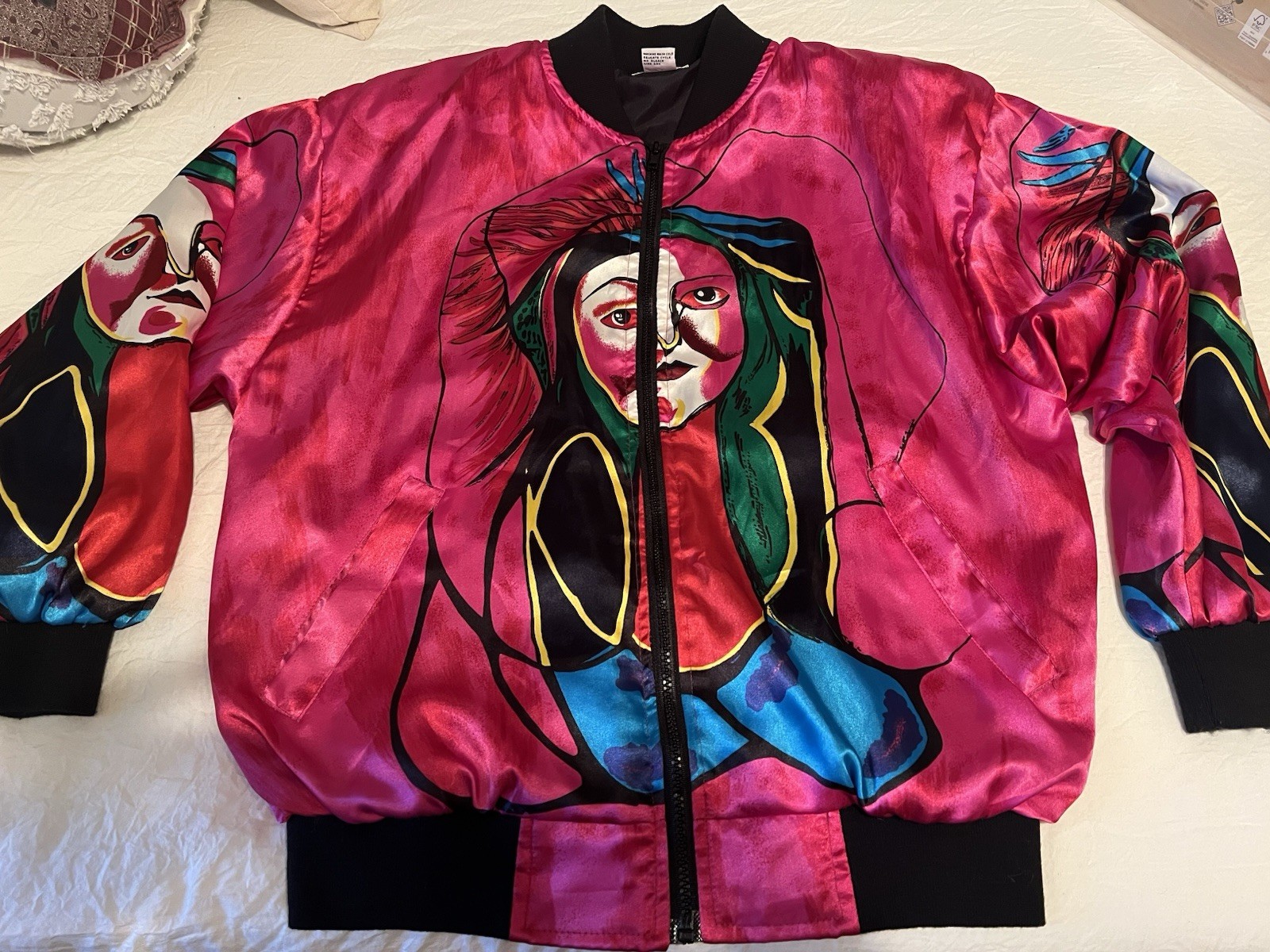 Vintage Abstract Picasso Artsy Gloria Vanderbilt Bomber Jacket Silky LN 80s S