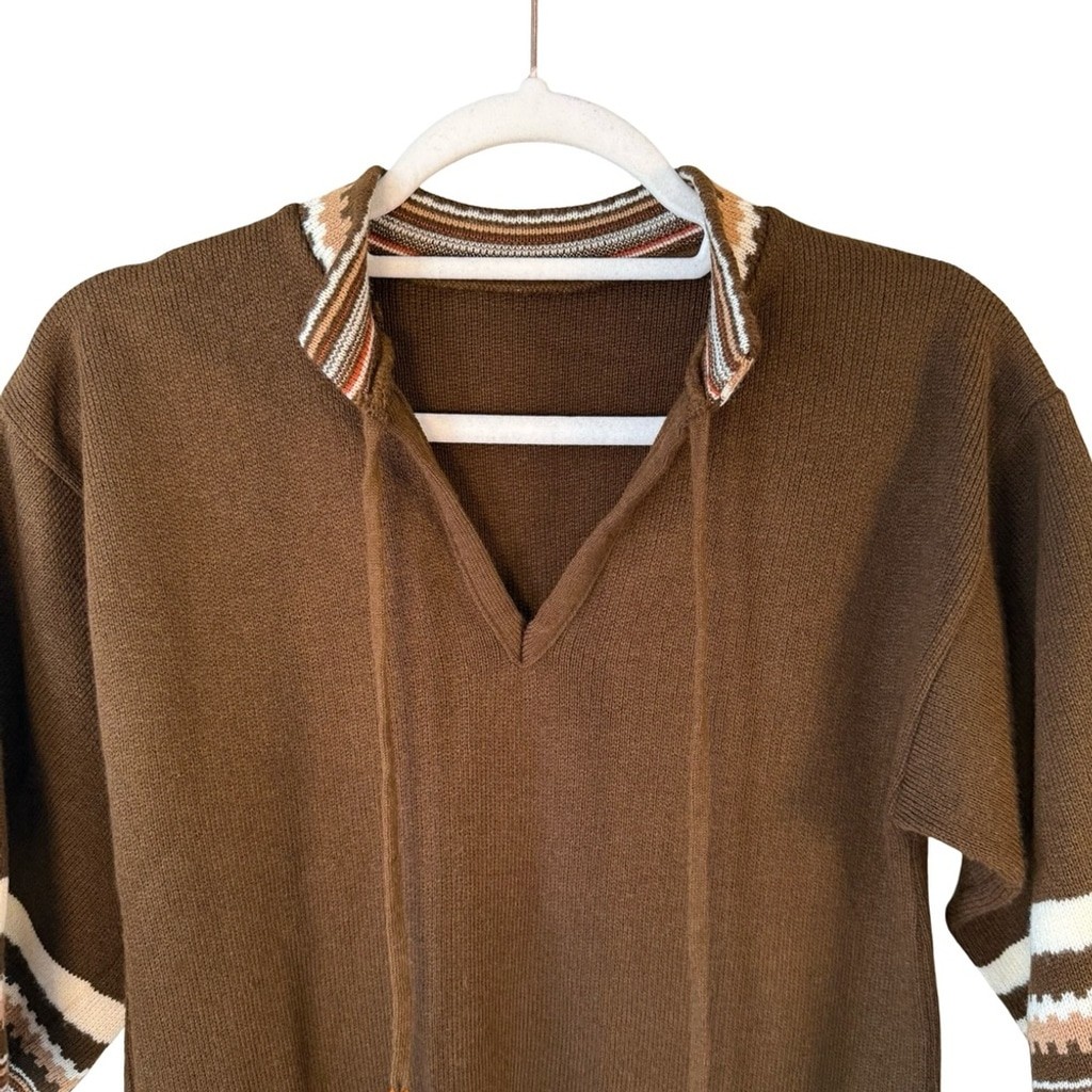 Vintage 70s Boho Brown Striped Sweater Size XS S Retro Unisex Cozy Classic