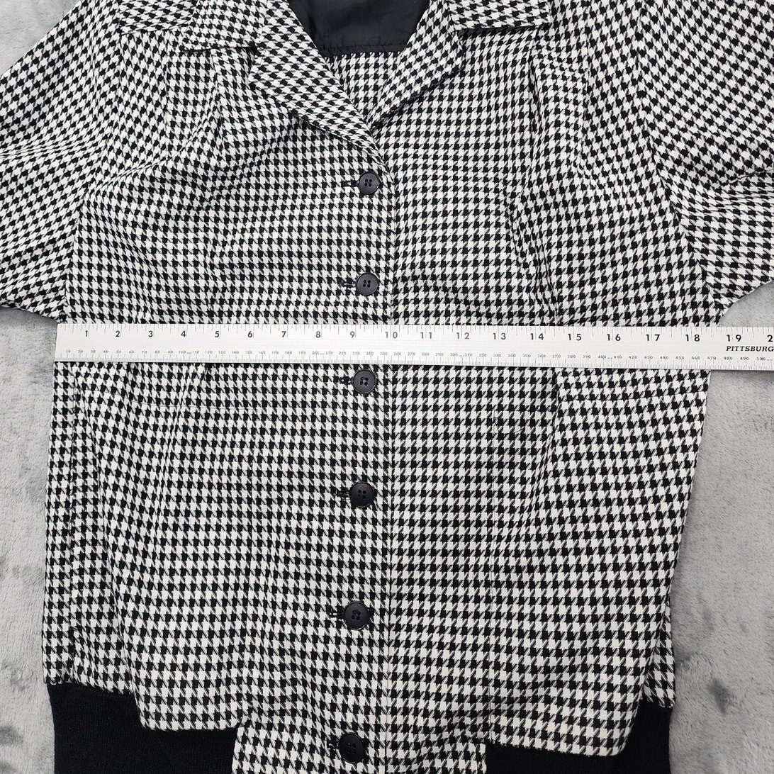 Vintage Joyce Sportswear Jacket Womens XS Black White Houndstooth Bomber Pockets