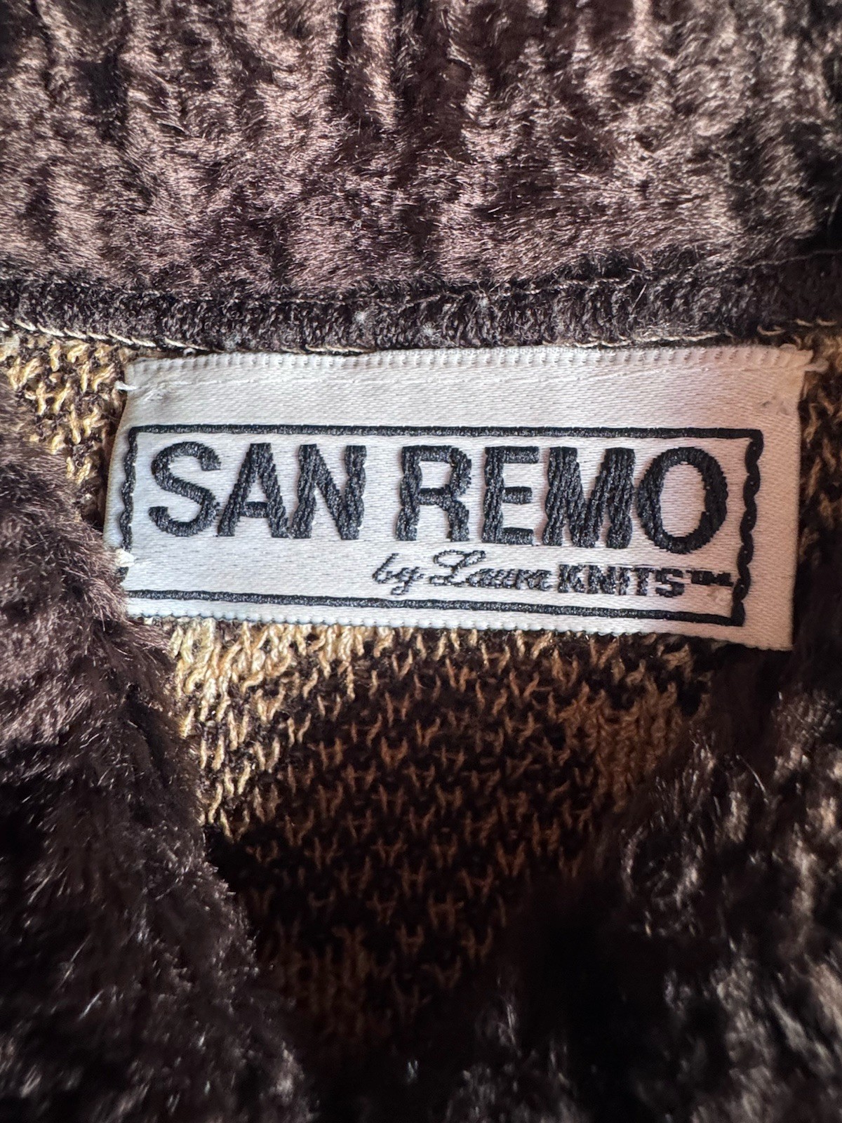 San Remo Vintage 80s Leopard Print Full Zip Faux Fur Plush Collar Cardigan Sz S