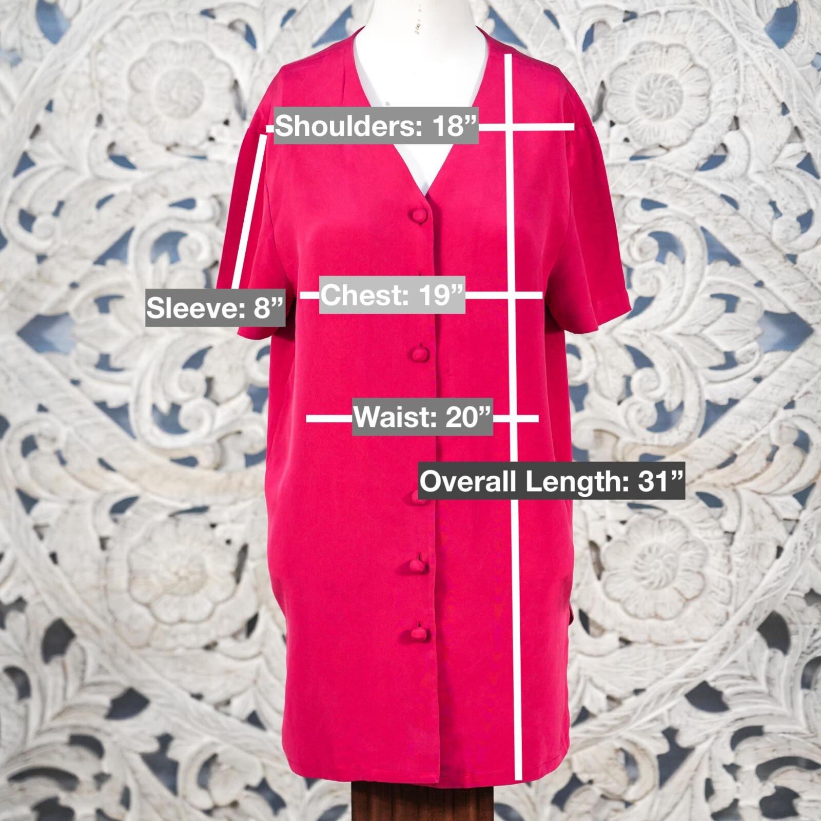 Patrick Collection Women’s 100% Silk Blouse Top Size 8 Fuchsia Short Sleeve