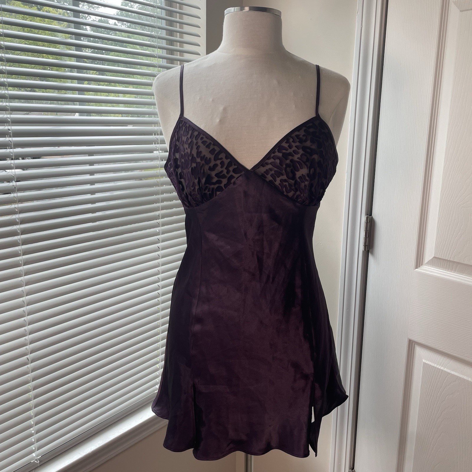 Vintage Purple Leopard Print Side Slit Intimate Slip Dress Oily Y2K Goth Size M