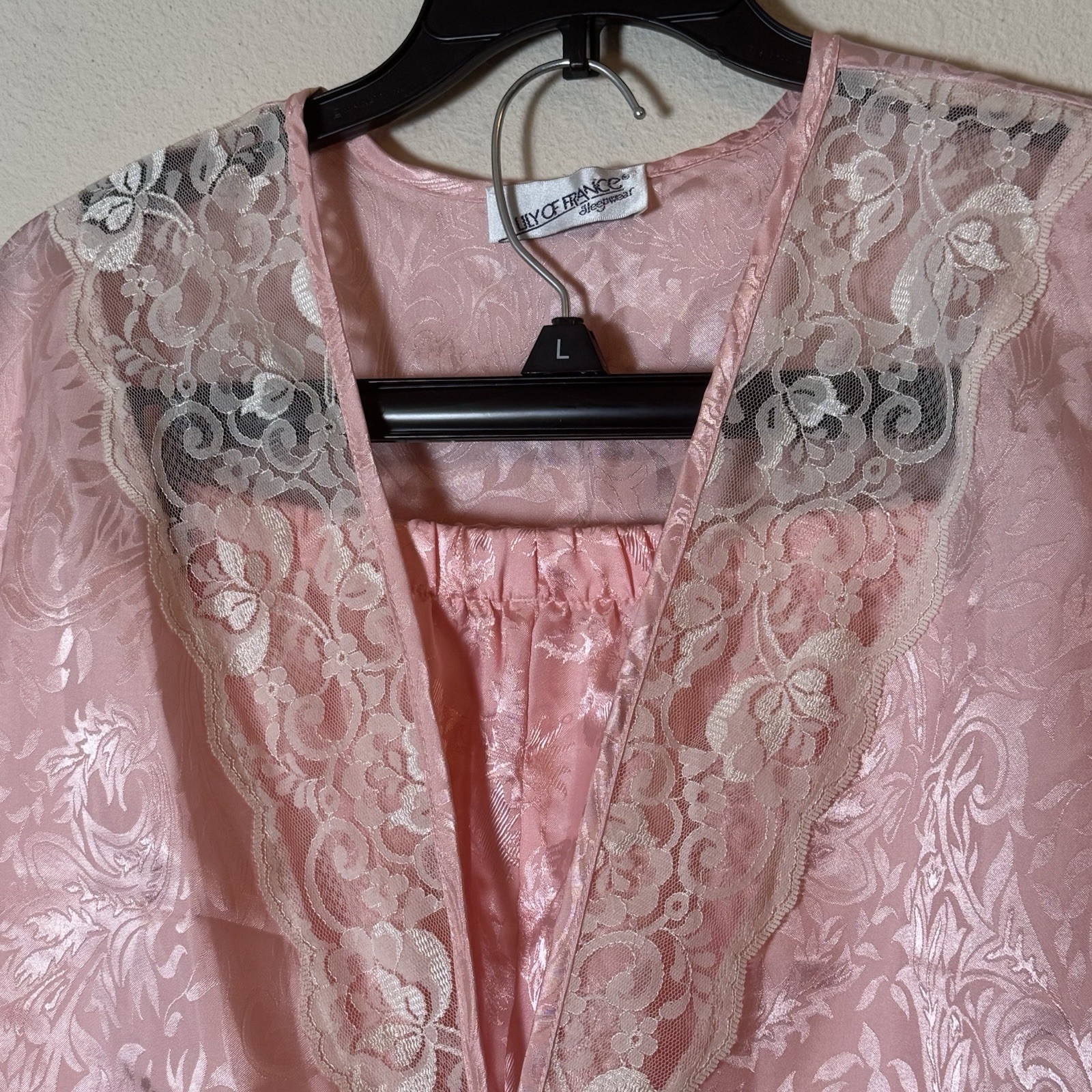 Vintage Lily of France Pink Satin Lace Pajama Set 2-Piece Sleepwear
