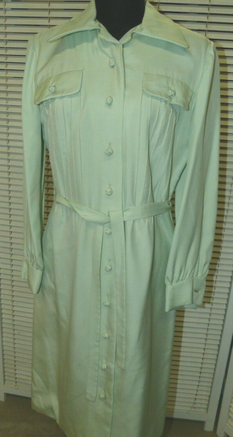 Vintage CASI Seafoam Green Pure Silk Women’s Shirt Dress Retro Ladies Mod