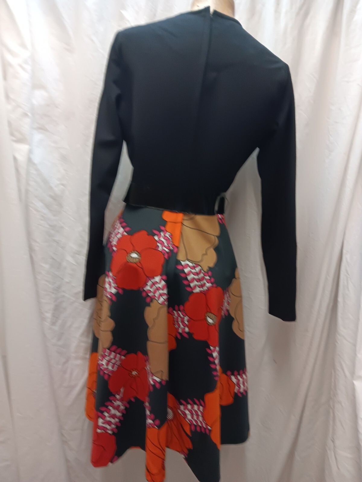 1970s Black Orange Pink Red White Groovy Poly Mod Dress by Tony Todd M
