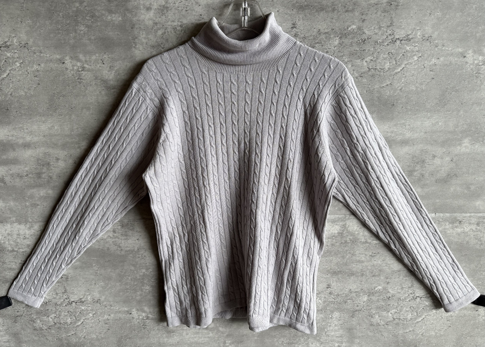 Vintage Studio 121 Gray Silk & Cashmere Cable Knit Turtleneck Sweater Size M