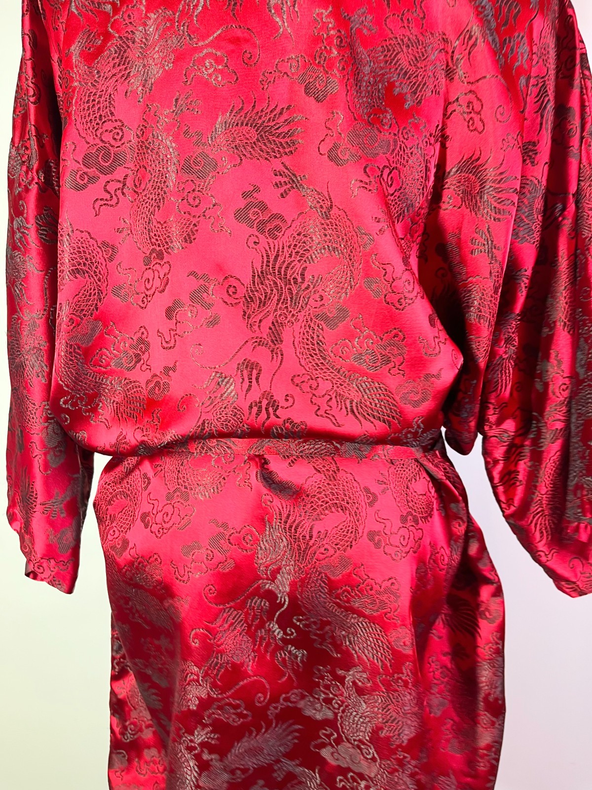 Vintage „Oriental” Brand One Size Robe Dragons Brocade Satin Sash Tie