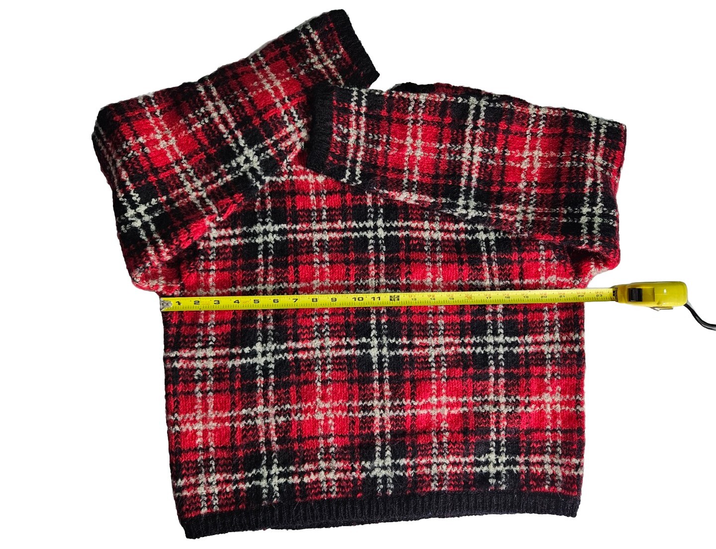 Vtg 80s PHD Paul Harris Design Large Red Plaid Pullover Sweater Mohair Blend