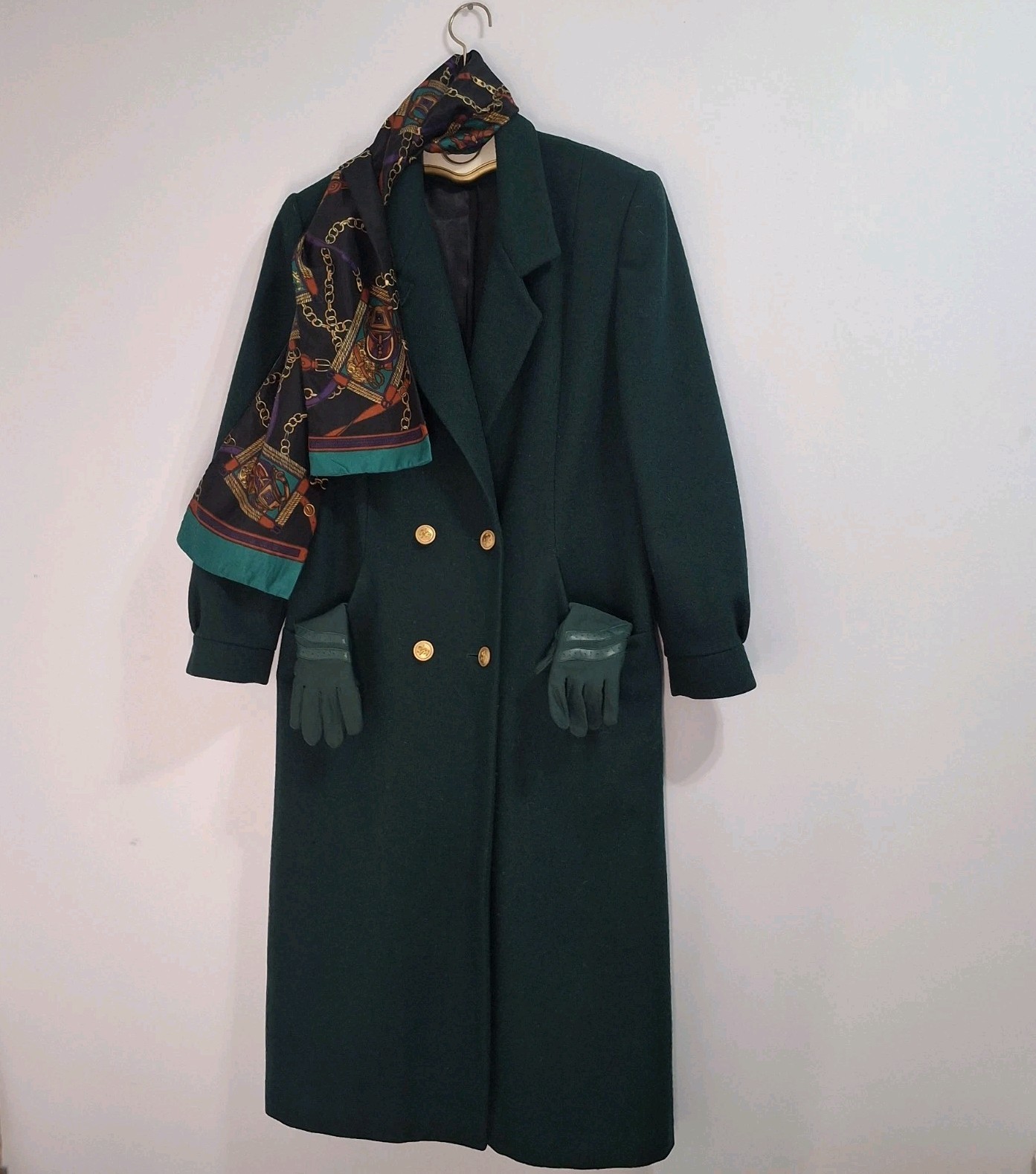 VTG Set Karizma East Wool Maxi Coat & Scarf/Gloves Made Russia Hunter Green 10 M
