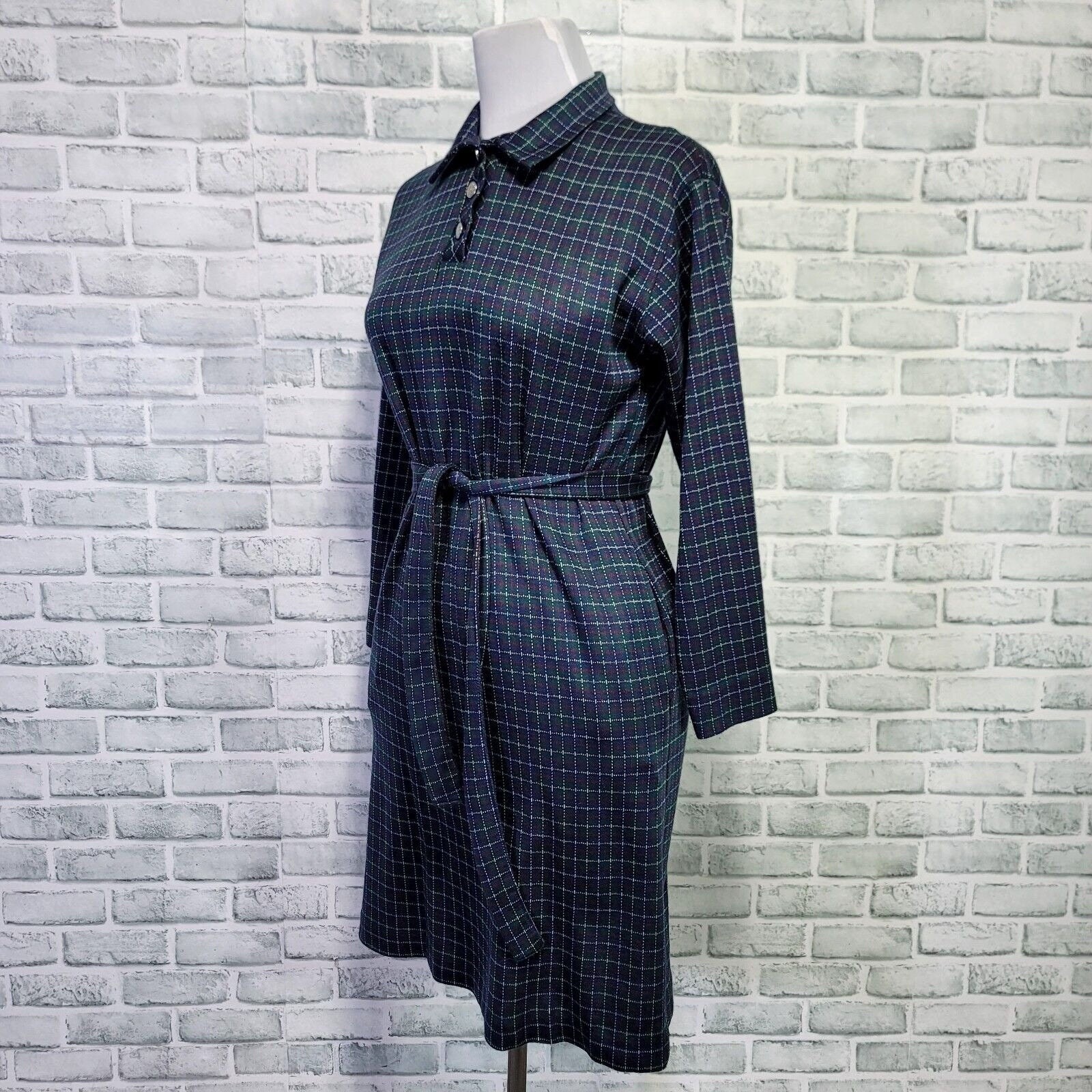 Vintage 90s The Tog Shop Womens M Green Plaid Shift Dress W/ Sash Belt