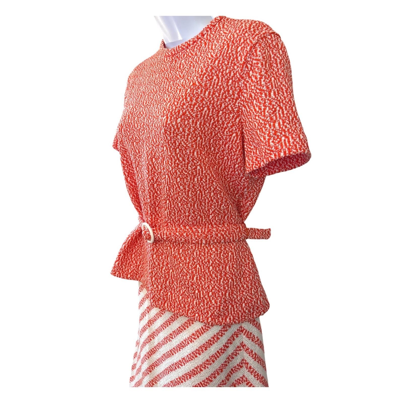 Vintage 60s Verona Knit Mod Dress Red White Boucle Belted Jackie O Style Chic