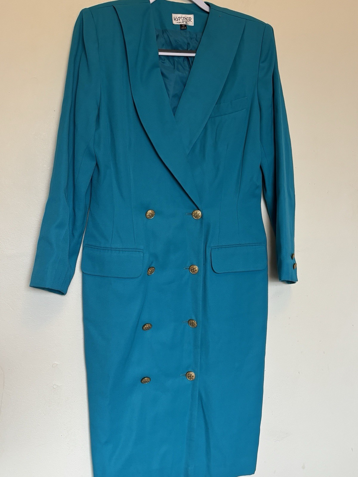 Vtg 80s Kasper Double Breasted Blazer Dress Sz 10 Gold Buttons Corpcore Office