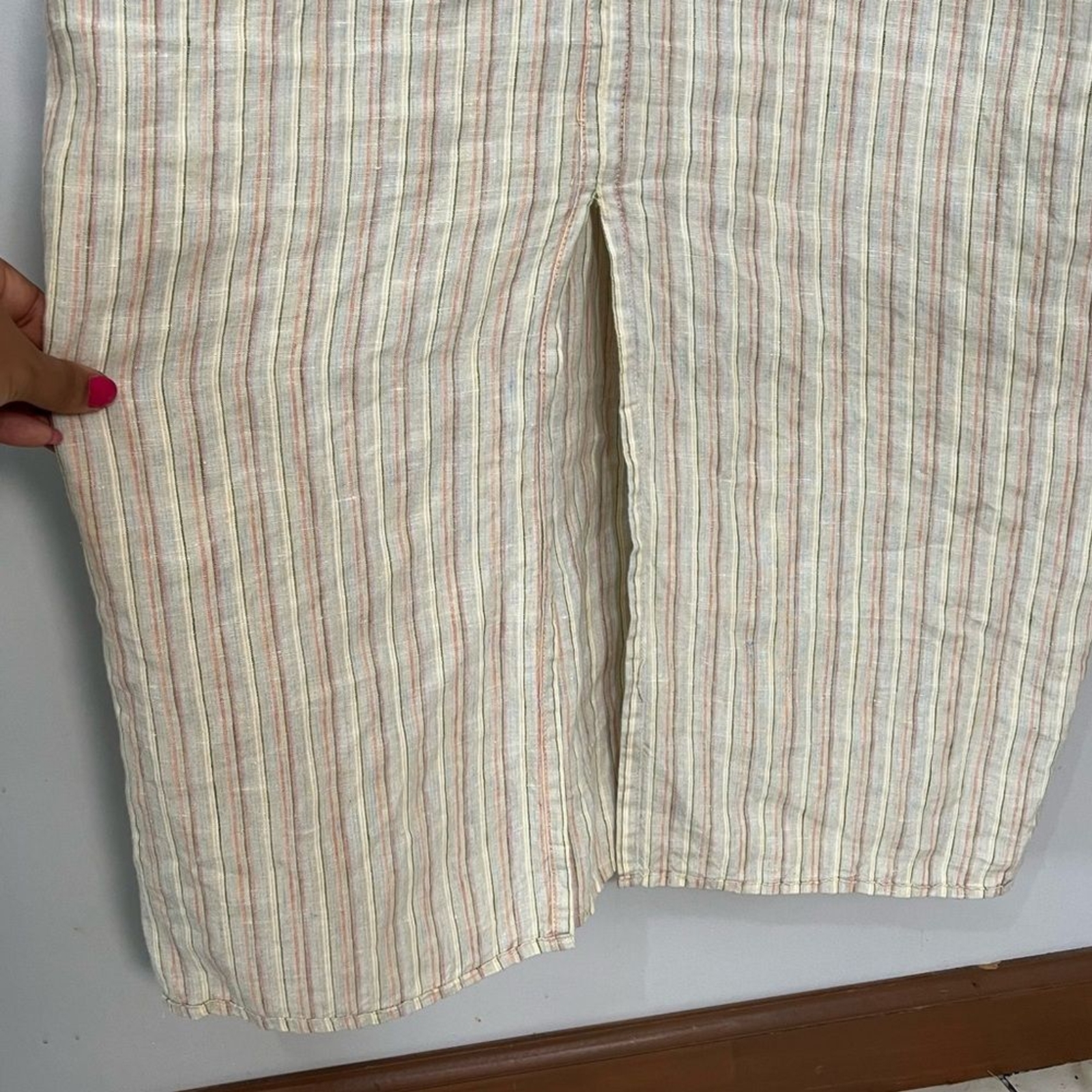 Vintage | FLAX by Jeanne Englehart | Cream Striped Linen Maxi Dress | 70s
