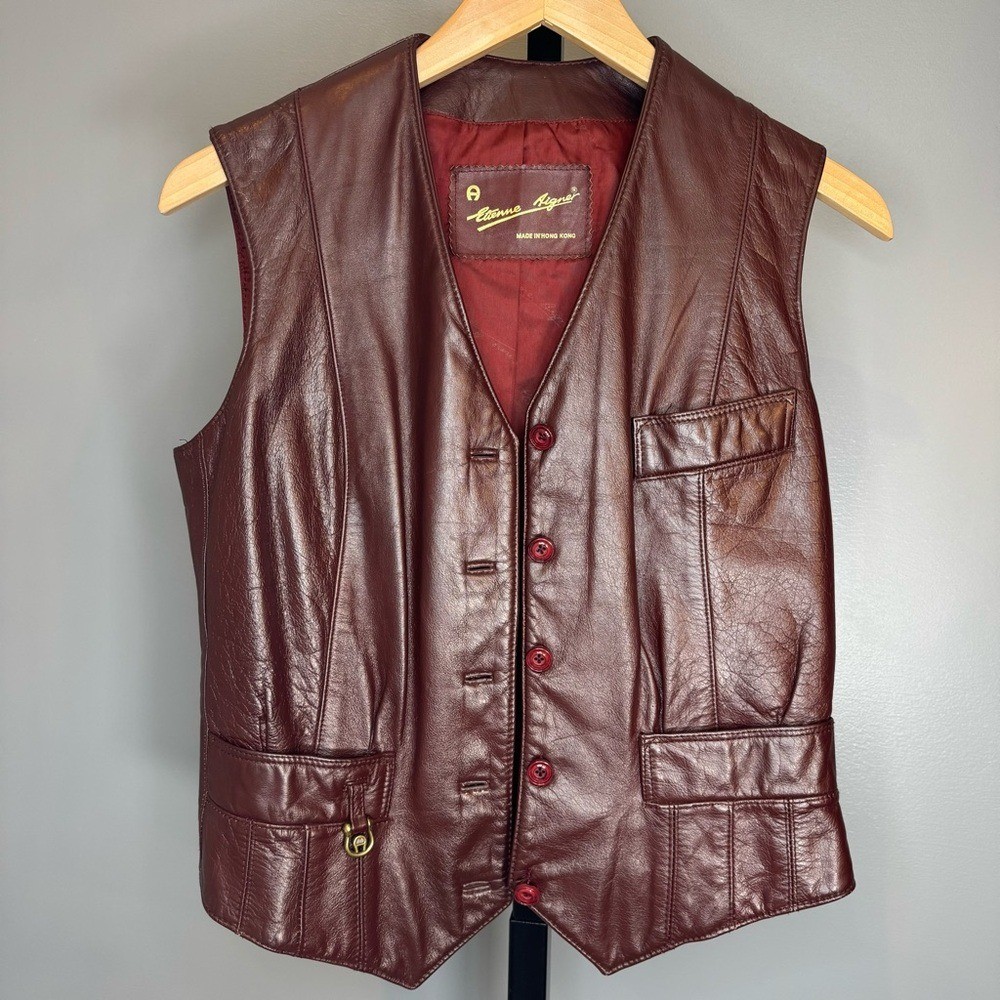 Vintage Etienne Aigner Leather Vest Oxblood Size 8 Pristine