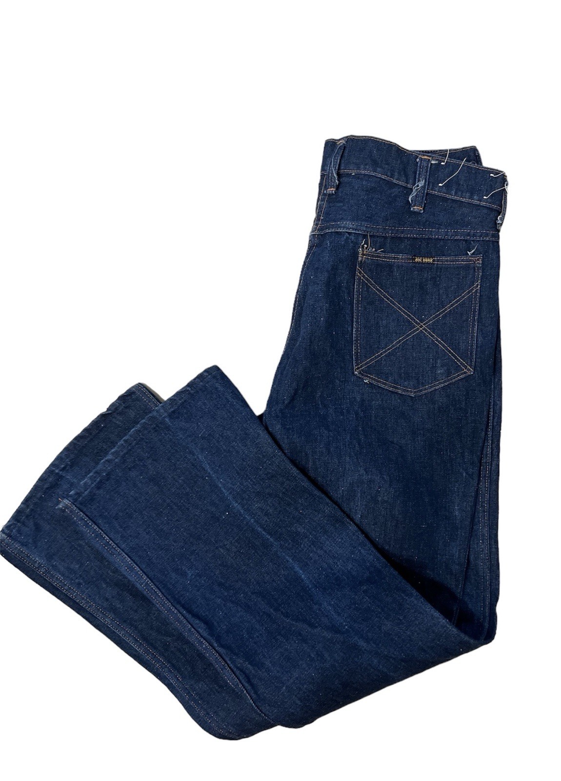 Vintage 60s 70s Dark Wash Denim Big Yank Flared Jeans 33×29.5