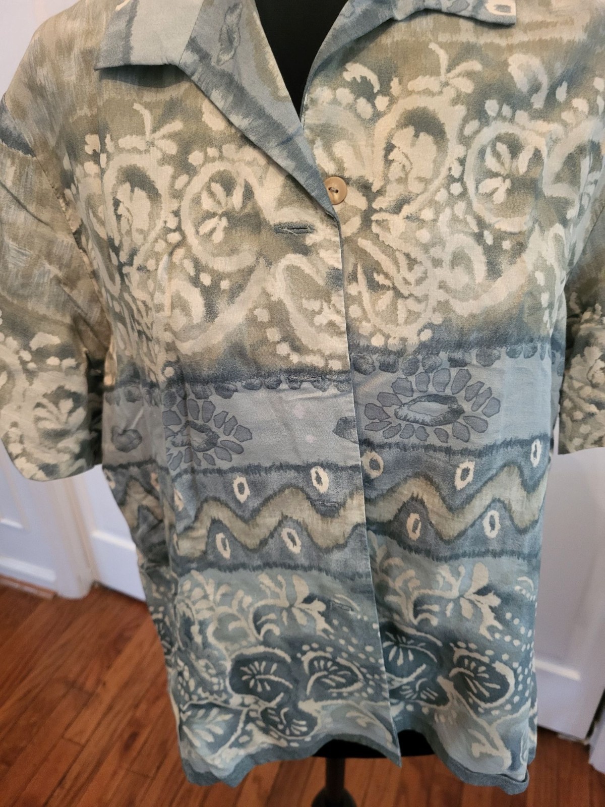 Vintage 90s Seafoam/Aqua Print 2 Piece Dress Set 14P Coastal Spring Easter Artsy