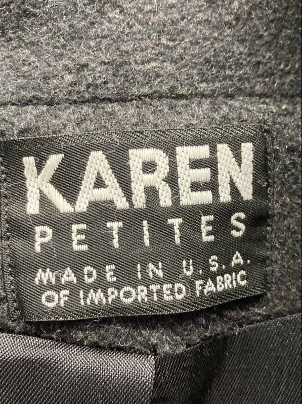 Vintage 80s Karen Petites Women’s Gray Wool Long Coat Scarf Made in USA ILGWU