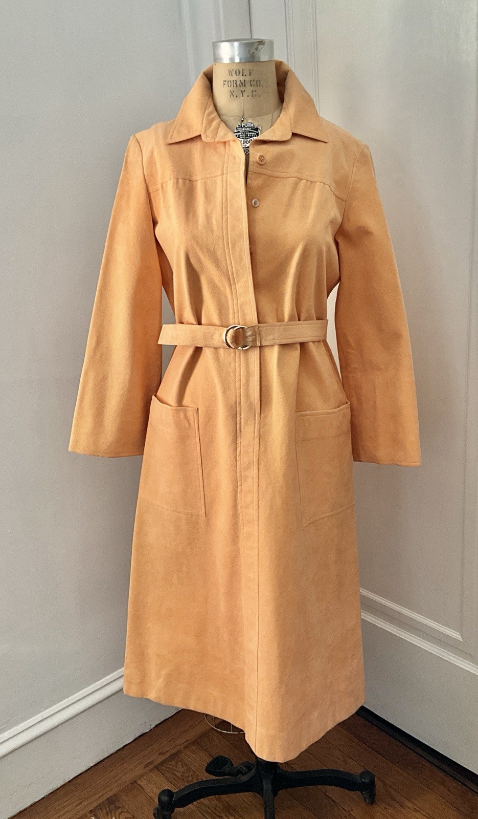 Vintage 1970’s Mollie Parnis Peach Ultrasuede Belted Shirtdress