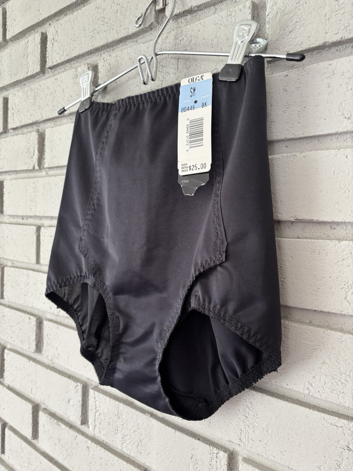 Vintage Olga Wonderwear Tummy Slim Black Satin Brief Style 446 Size Small NWT