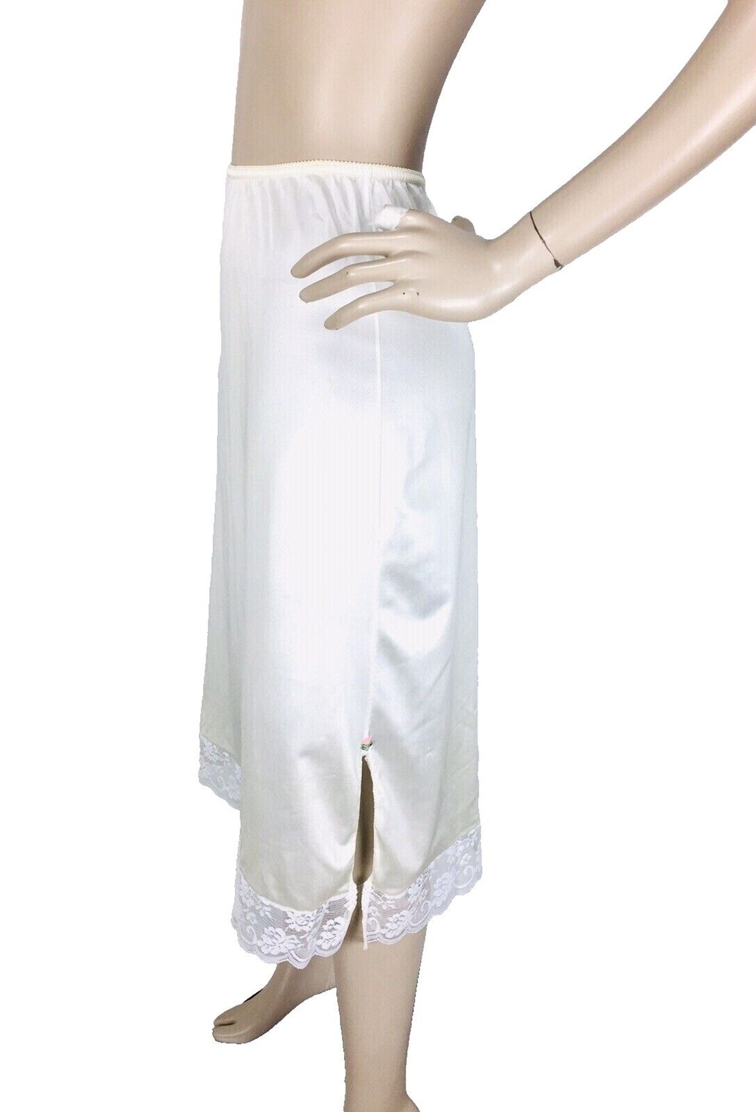 Vintage 70s Chantilly Maidenform Side Slits Lace Trim Midi Skirt Half Slip Small