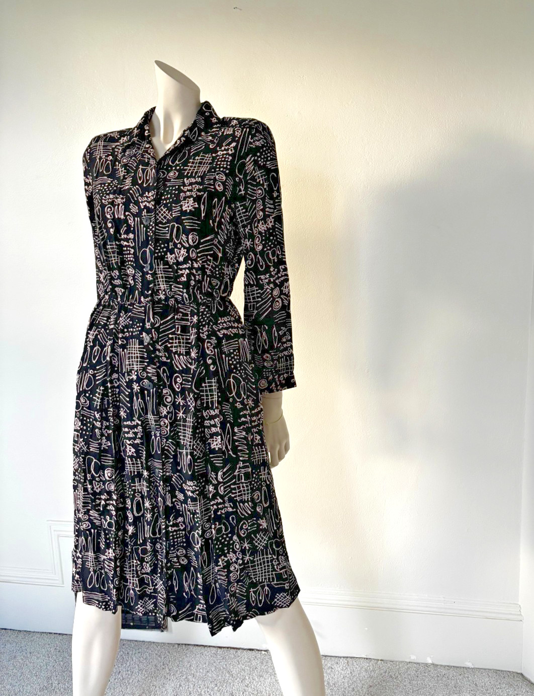 90s Squiggle Button Down Dress Petites By Willi Size 14 100% Rayon