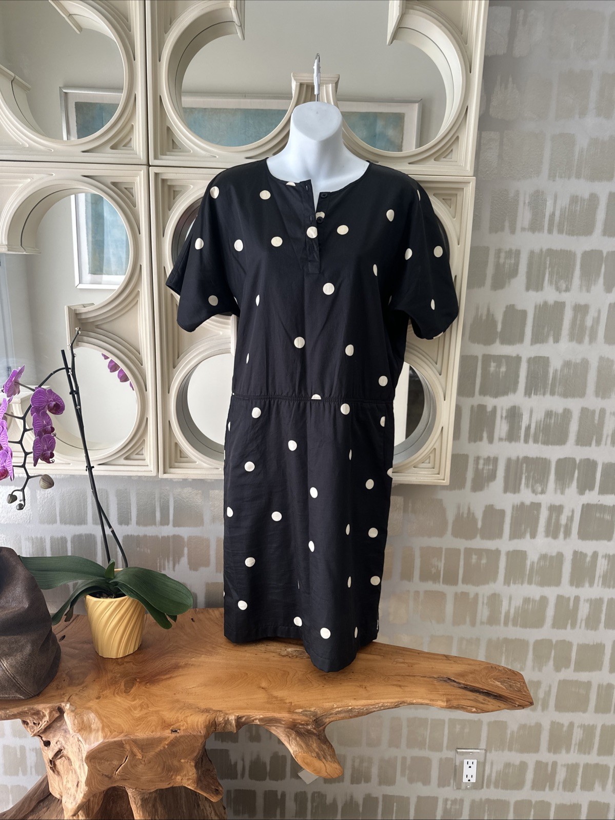 Arnys Paris Rare 60s Women’s Black & White Polkadot Cotton Poplin Day Dress 36