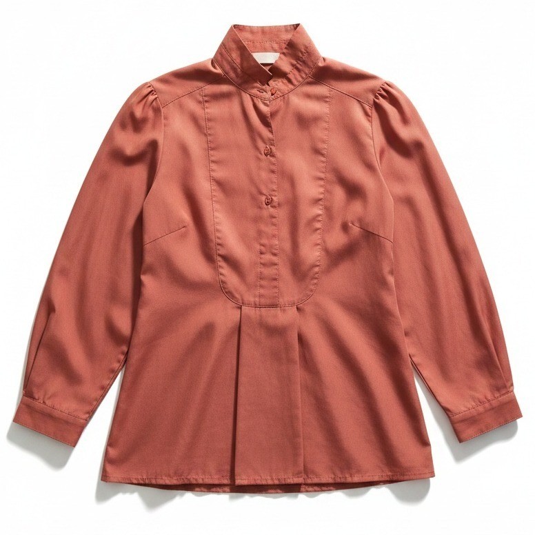 Herb Roberts California Vintage Bib Front Blouse Rust High Neck Long Sleeve Top