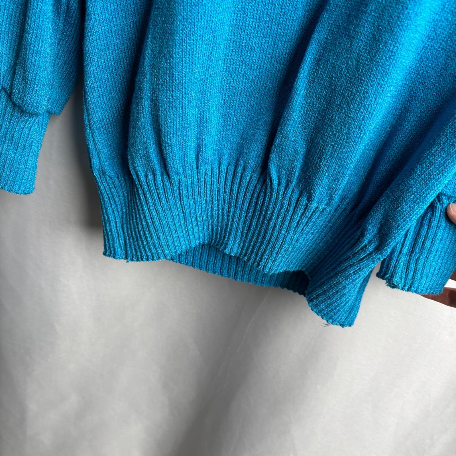 Anthony Sicari Vintage 80s Blue Knit Sweater Rainbow Inset 6 Pastel Colorful
