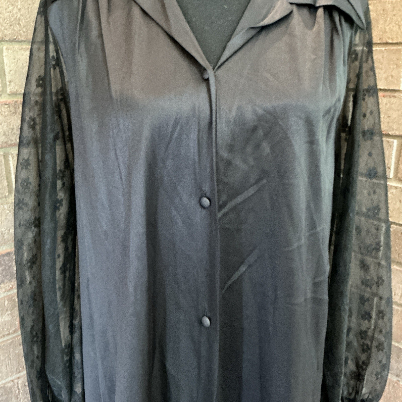70s VINTAGE Maidenform Dreamwear Black Sheer Nylon Blouse Size S USA Made #2902