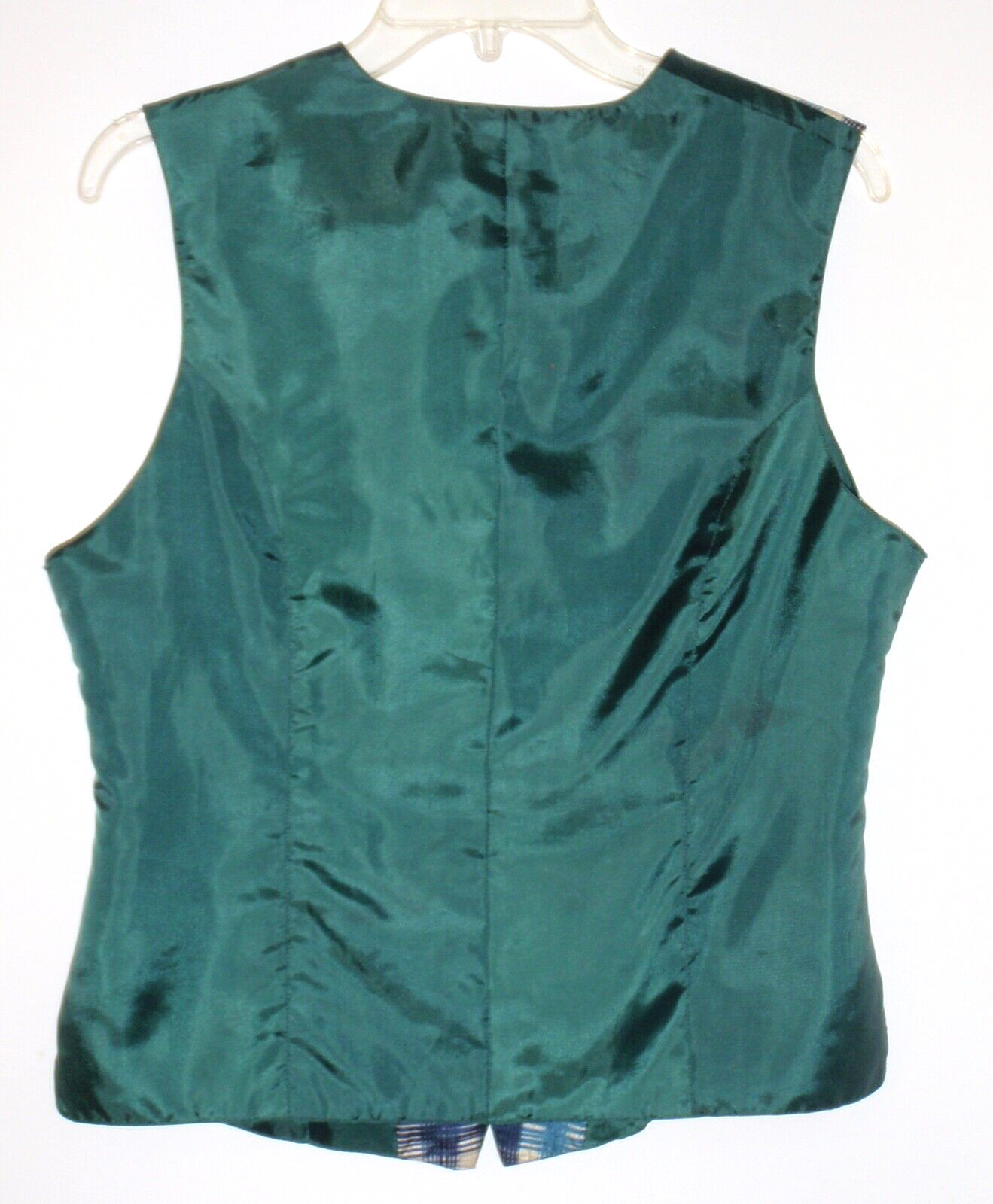 VTG Croquet Club Medium 100% Silk Woman Vest Checkered Blue White Tan Green