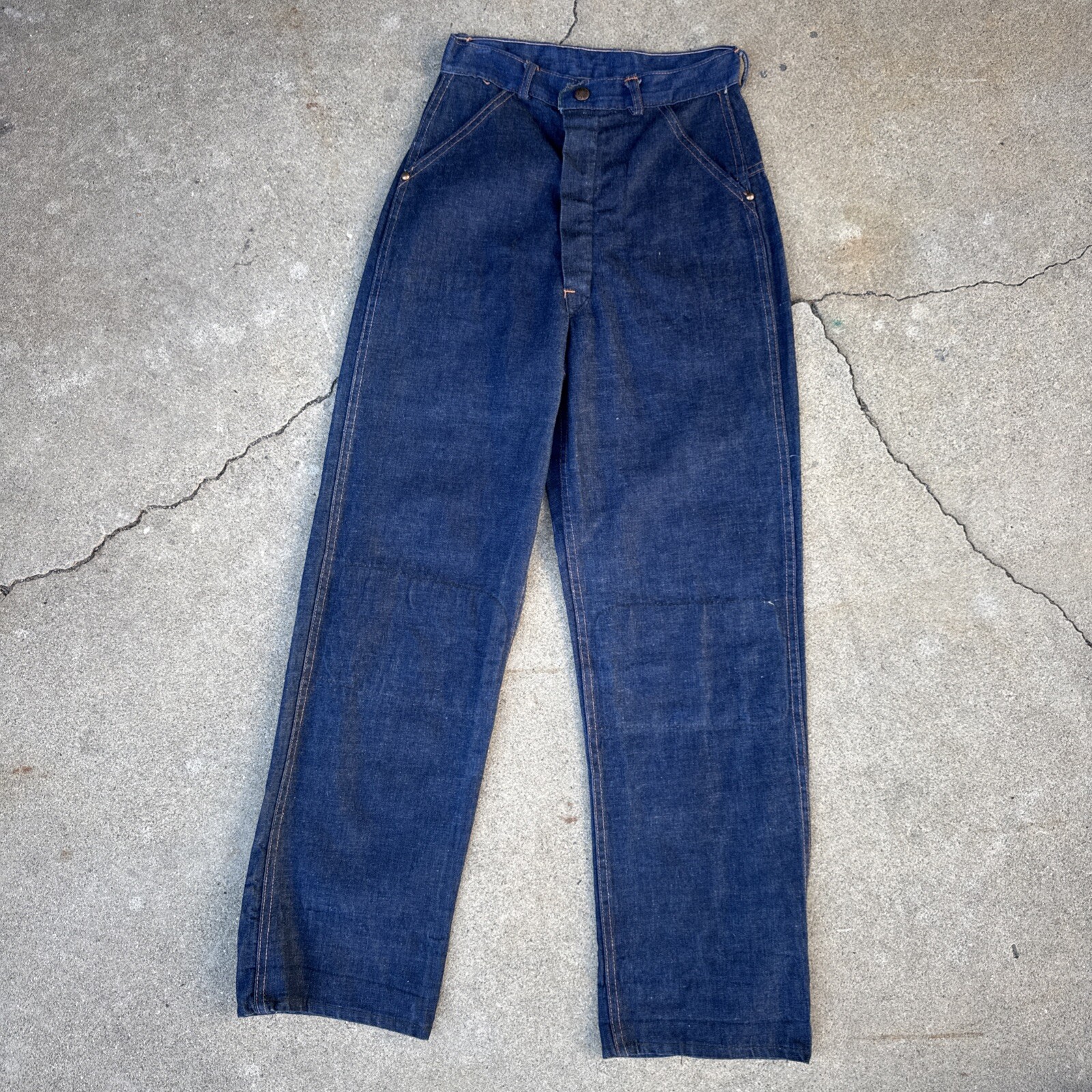 Vintage 1940s 1950s Denim Pants High Waist Jeans Dungaree Sportswear Western