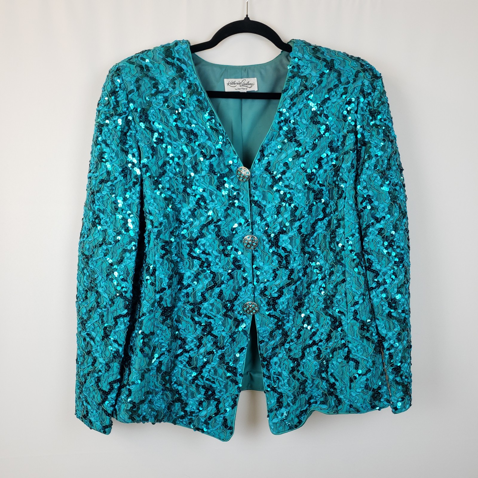 Green Sequin Jacket 20W Katherine Lindsay By Matthew Evening Party Glam Cocktail