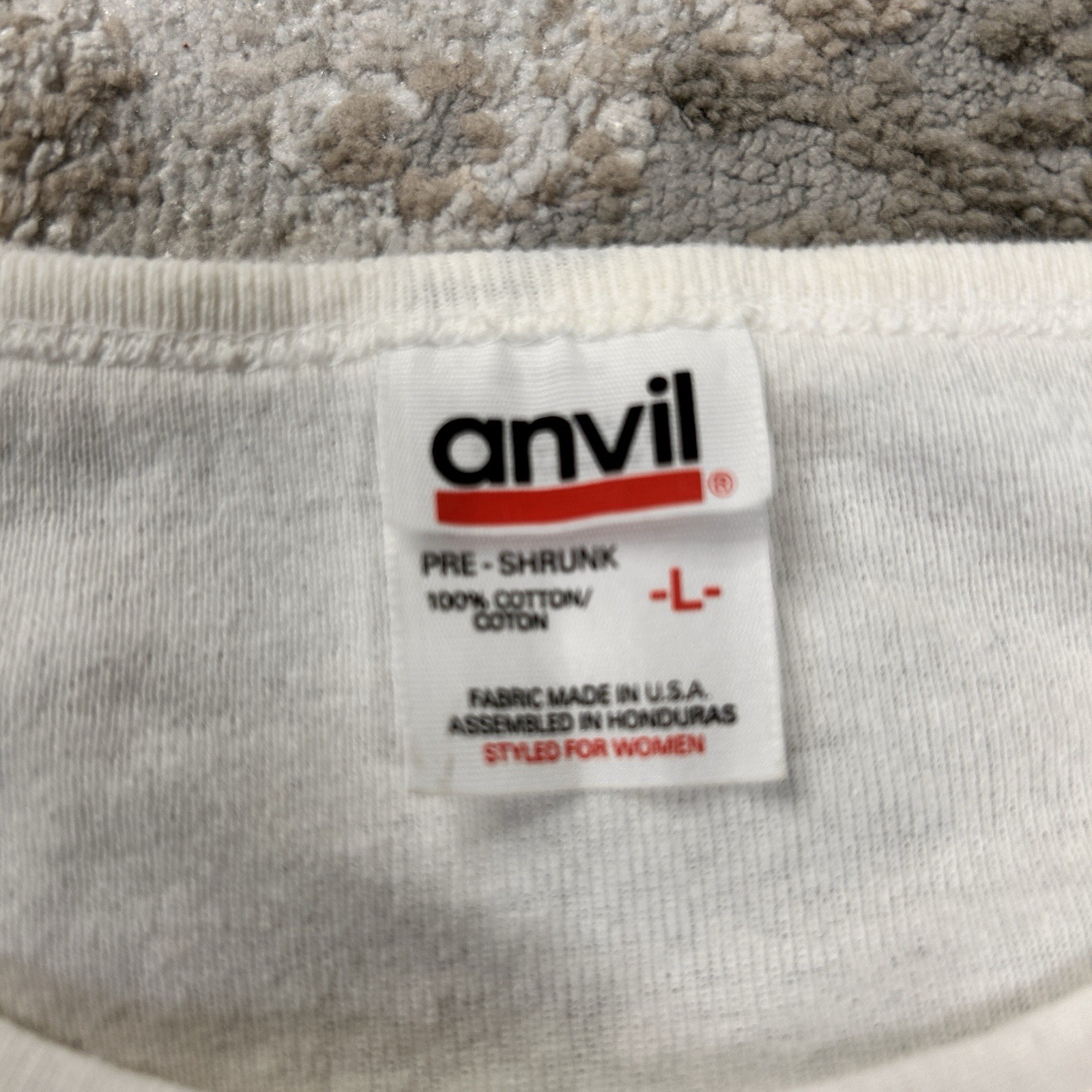 Vintage Anvil White Babydoll Tee with Blue Western Cowboy Hat Embroidery sz L