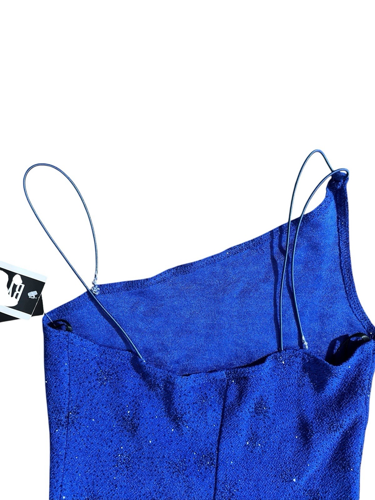 Vtg 1990s Royal Blue Sparkly Slinky Strapless Dress Sz S Byer Too! NWT Defects