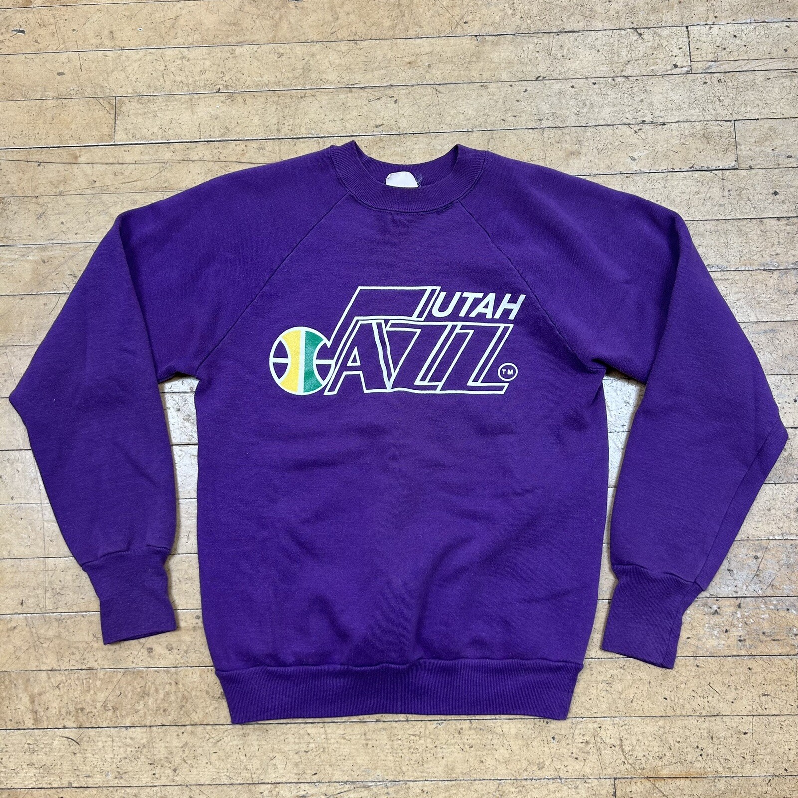 Vintage Utah Jazz Small Crewneck Sweatshirt Purple 1980s Logo 7 NBA Basketball
