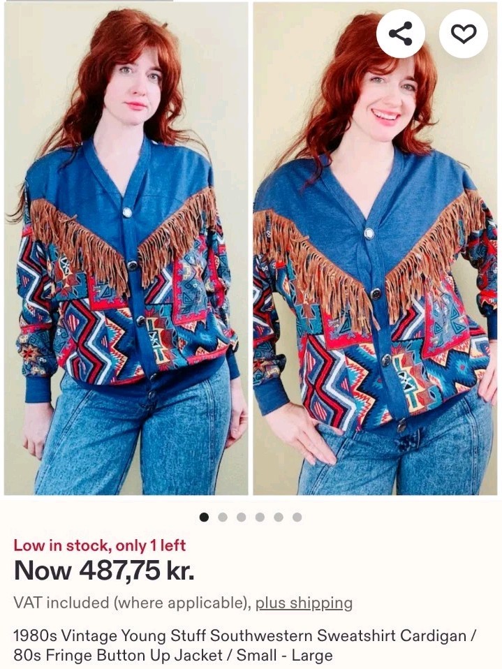 Young Stuff Vintage 80s Southwest Cowgirl Cardigan Suede Fringe L-2XL