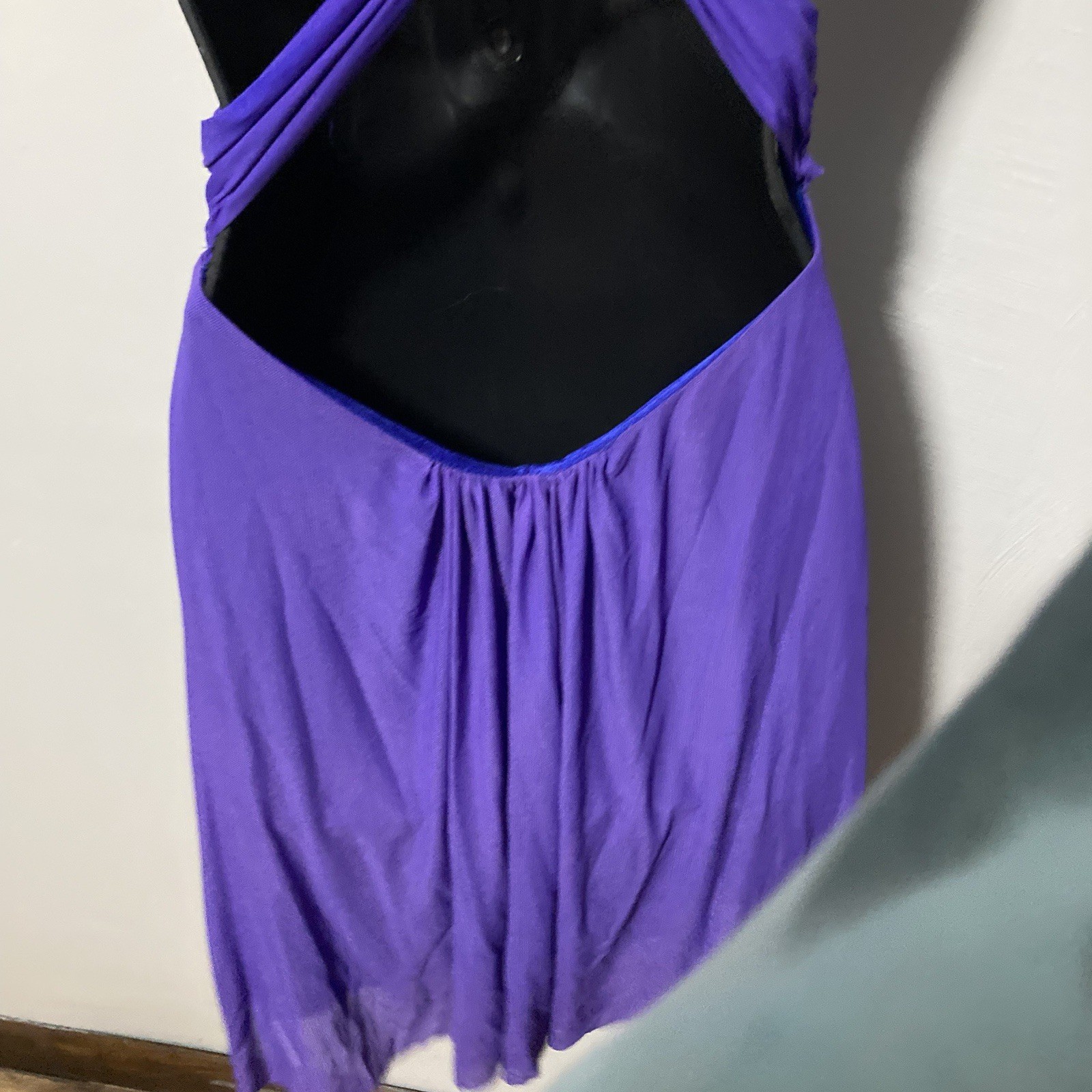 Y2K Vintage Womens Cut-out Plunge Purple Clubbing Mini Dress Backless Sz L