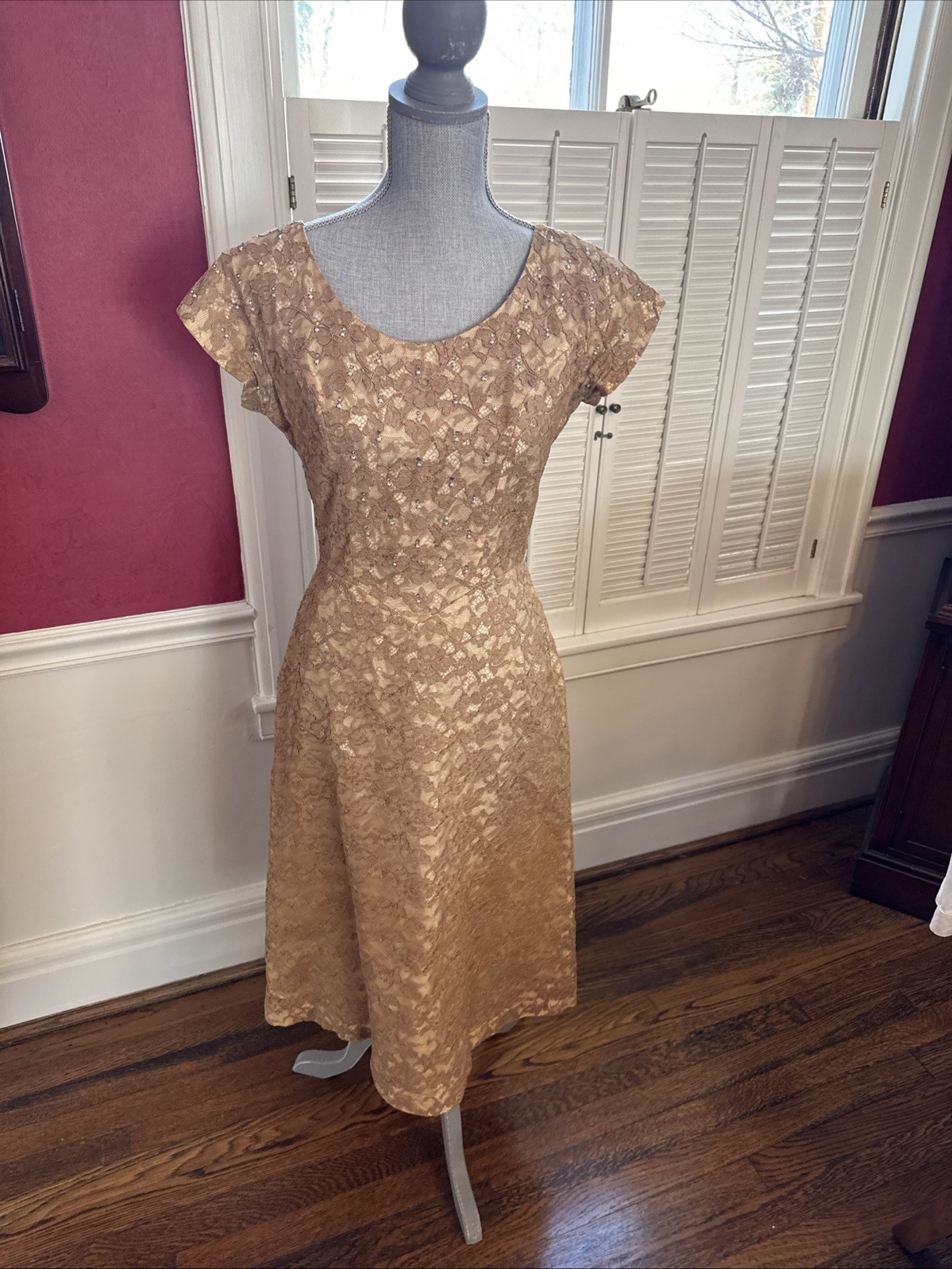 VTG 50s 60s A Normal Original Beaded Lace Party Prom Dress S/M