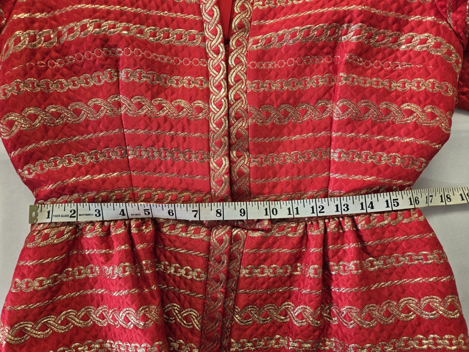 Pauline Trigere Vintage Suit Red & Gold Brocade Quilted Satin Jacket Skirt Saks