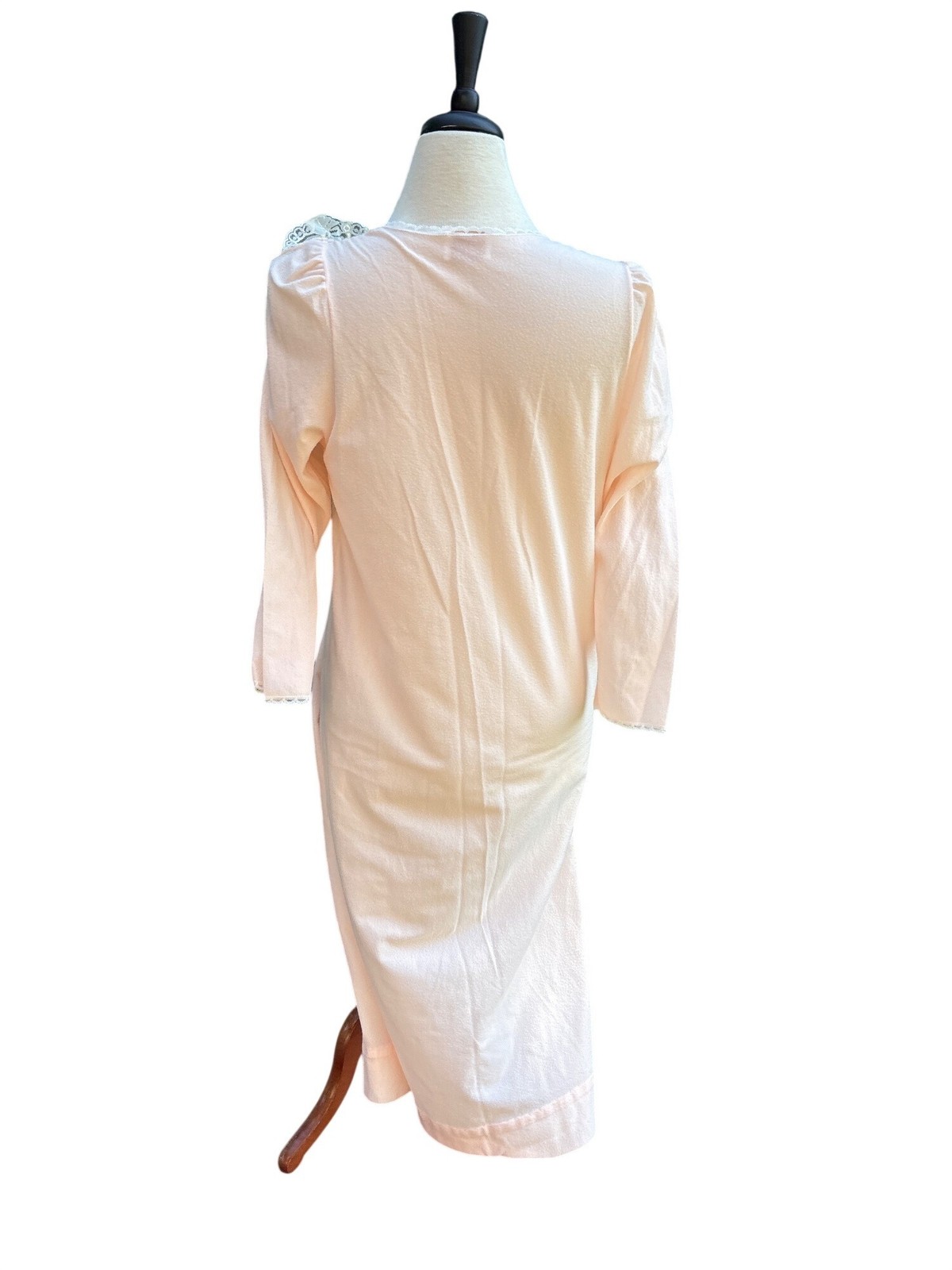 Vintage Peachy Pink Nightgown Lace Floral Appliqué Medium Long Sleeve Modest