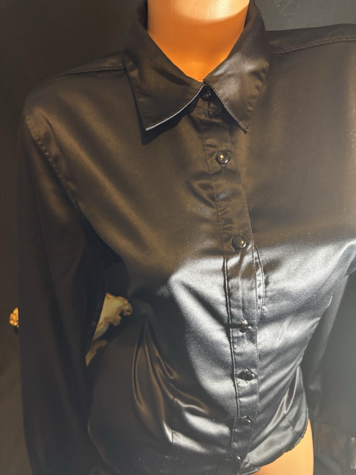 Satin Shiny CUFFS Shirt Notch Collar OFFICE BUTTON UP BLOUSE 12